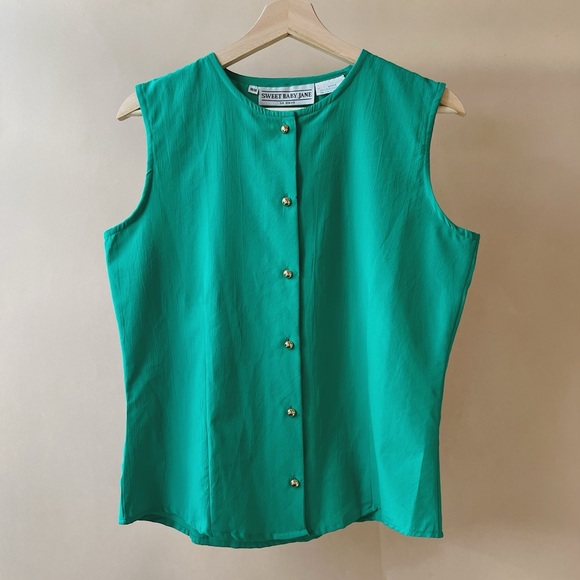Vintage Emerald Green Sleeveless Blouse with Gold Buttons - Picture 1 of 3
